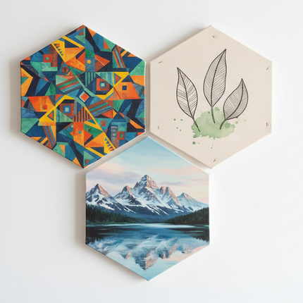 3 hexagon picture canvases without frame