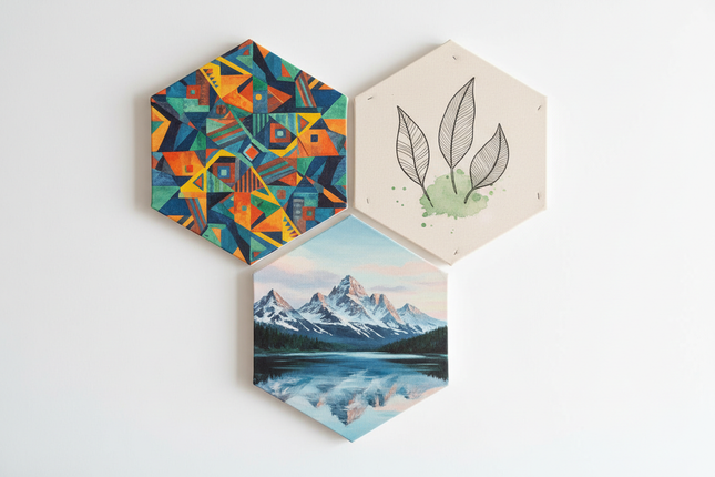 3 hexagon picture canvases without frame
