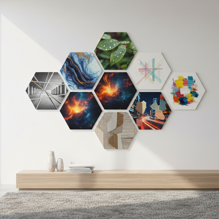nine hexagonal frameless canvases