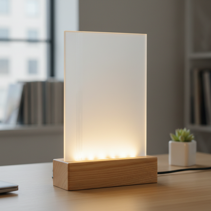 wood base led lamp with a sheet of acryl plate