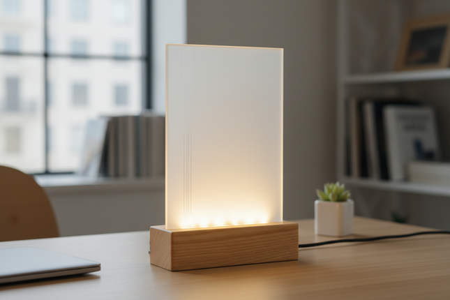 wood base led lamp with a sheet of acryl plate